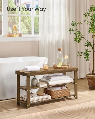 Image of SONGMICS Shoe Rack Bench, 3-Tier Bamboo Shoe Storage Organizer, Entryway Bench, Holds Up to 286 lb, 11.3 x 35.4 x 17.8 Inches, for Entryway Bathroom Bedroom, Yellow Brown ULBS090K01