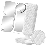 Benbilry Trifold Lighted Vanity Makeup Mirror with 74 LED Lights, 3 Color Lights & Stepless Dimming,