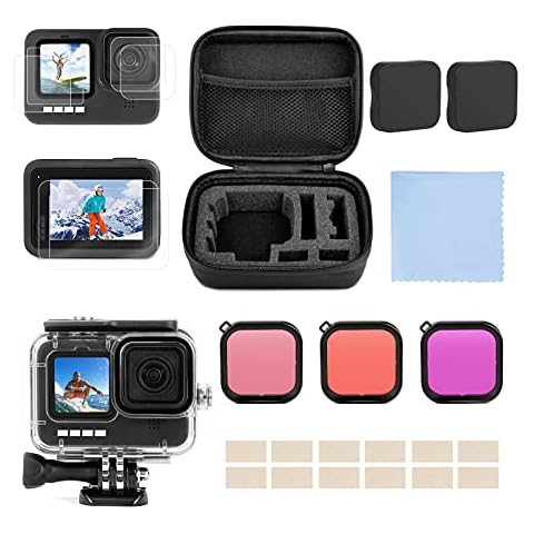 Accessory Set Kit for GoPro Hero 9/10 Black Accessories, PDEEY Waterproof Housing Screen Protector Lens Cover Red Filter Carry Case Bundle 25 in 1 Accessories Cover
