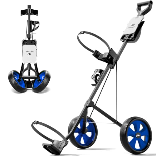 Image of 2-Wheel Golf Pull Cart - Lightweight Foldable Golf Push Cart with Durable Steel Frame, Adjustable Web Straps, Compact Design for Walking Golfers