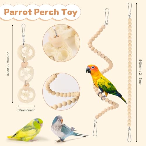 Pethee 8 Pack Parakeet Toys Set: Bird Cage Accessories with Parrot Swing, Chew Toys, Wooden Swing, Hanging Bell, Hammock for Budgerigar, Cockatiel, Mynah, Lovebird, Parrotlet, Finches - Image 5