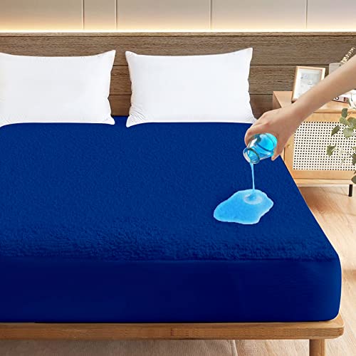 Image of Ayka 100% Waterproof Cotton Terry Mattress Protector King Size Breathable Hypoallergenic Noiseless Ultra Soft Fitted Bed Protector 84x72 inch Mattress /Bed Cover (King 84*72 inch | 7x6 ft, Royal Blue)