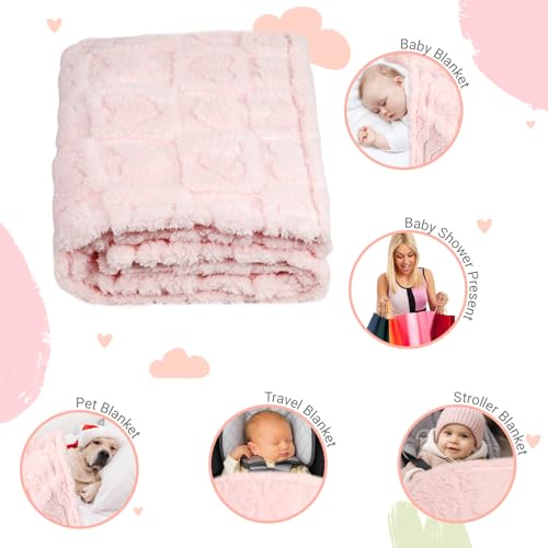 Image of 5 Pcs Baby Blanket Heart Checkered Ultra Soft Gift-Ready Plush for Newborns, Nursery & Stroller 30 inchx40 inch Beige Gray Blue Purple Light Pink