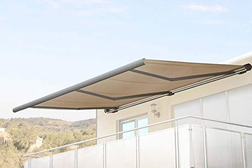 Mendler Elektrische Kassettenmarkise HWC-H27, Markise Vollkassette 6x3m - Polyester Creme, Rahmen grau