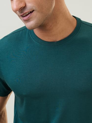 Image of Raymond SleepZ Regular Fit Cotton Modal Blend Solid Pattern Round Neck Loungewear T-Shirt