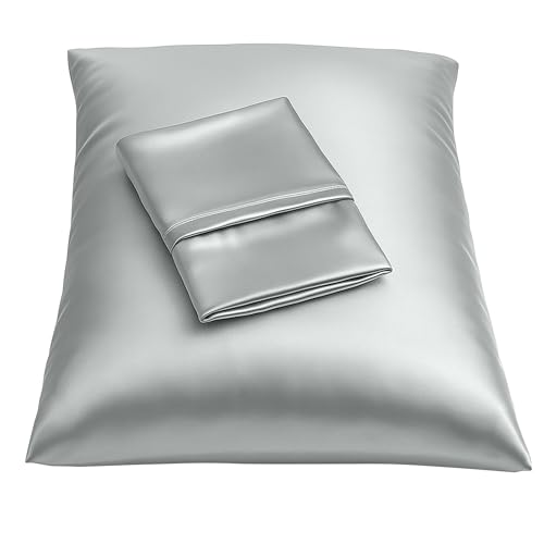 Image of BLISSFORD Satin Pillowcase with Zipper, for Hair and Skin Care, Feels Soft and Cool Like a Silk Pillowcase, Satin Pillow Cases 2 Pack, Slik Pillow Cover, Silver Grey - King Size, Set of 2