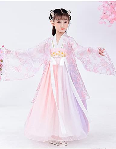 Vista 5 de AINIFU Fairy Hanfu - Vestidos de princesa de estilo chino, disfraces de rendimiento rosa con capa de gasa para niñas de 4 a 16 años