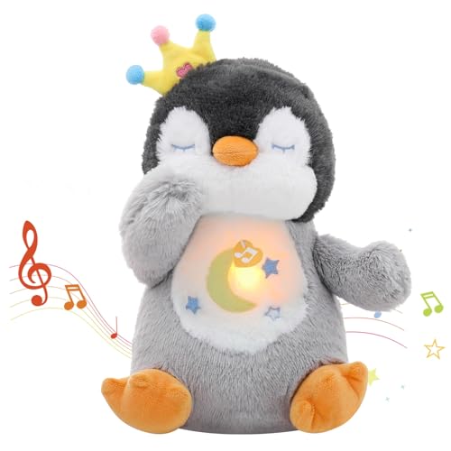 Schlummer Kuscheltier Pinguin Beruhigend Atmende mit Musik Baby Geschenk