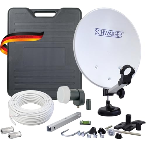 SCHWAIGER 9857 Kit complet pour installation satellite de camping numérique avec antenne satellite LNB non assemblée 10 m Antenne satellite en acier 35 x 38...