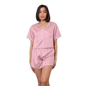 Zomer imitatie zijden pyjama set korte mouwen shorts vrouwen thuis slijtage chenghuax (Color : Pink, Size : M)