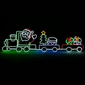 Christmas Train Light Outdoor Decoration, Energy Efficient LED Rope Light, Flashing Santa Train Silhouette, Freestanding…