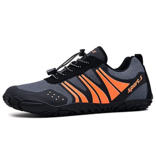 Hike Barefoot Shoes Men Wide Toe Box Minimalist Trail Running Shoes Mesh Athletic Sneakers with White Stripes Non-Slip Rubber Sole2