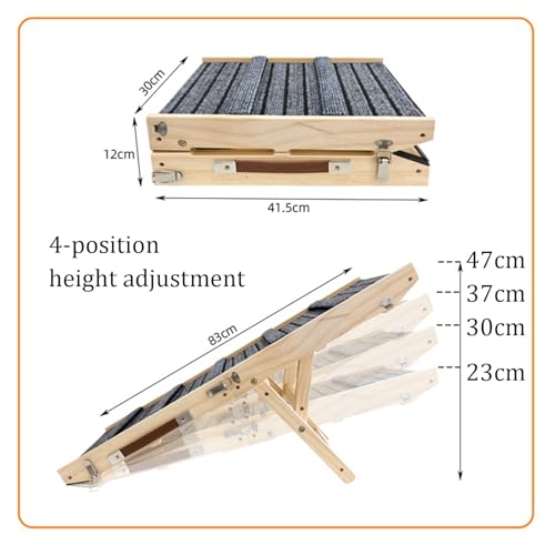 Hunderampe,Dog Ramp,Hundetreppe Für Kleine Hunde Und Große Hunde,Zusammenklappbar Rampe Hund,Mit Rutschfester Unterlage,Vierstufig Höhenverstellbar Von 23 Bis 47 cm (Geeignet Für Hunde Unter 20 kg)