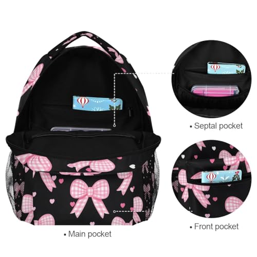 Pink Bow Heart Backpack for Women Mens Girls Boys Teens, School Backpacks Students Laptop Bookbag Rucksack Casual Daypack for Hiking Traveling Camping Work4