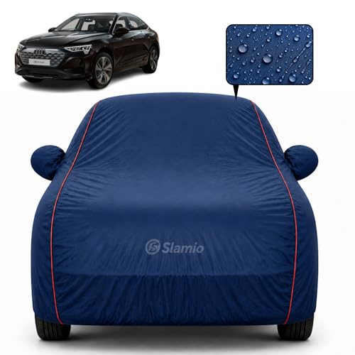Image of Car Cover for Audi Q8 Sportback e-tron EV | 100% Waterproof Heavy-Duty 3-Layer Car Body Cover | All-Weather Rain, UV, Sun & Dust Protection | Custom Fit | Mirror & Antenna Pockets | Navy Blue