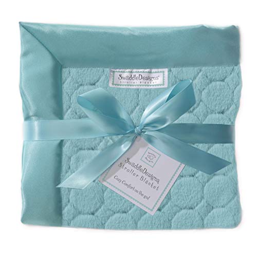 Image of SwaddleDesigns Stroller Blanket, Cozy Plush Baby /Toddler Blanket, 30x40 inches, Turquoise Puff Circles with Satin Trim