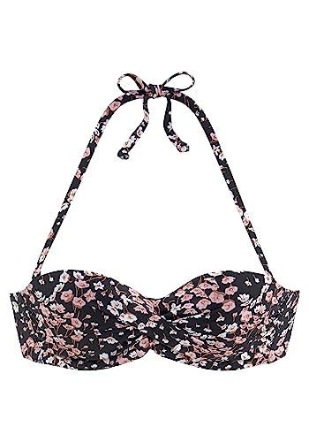 Lascana Damen Bügel-Bandeau-Bikini-Top mit verspieltem Druck, seitliche Stäbchen, abnehmbare Träger, aus softe Microfaser, Mix-Kini, für flexiblen Style und angenehmes Tragegefühl