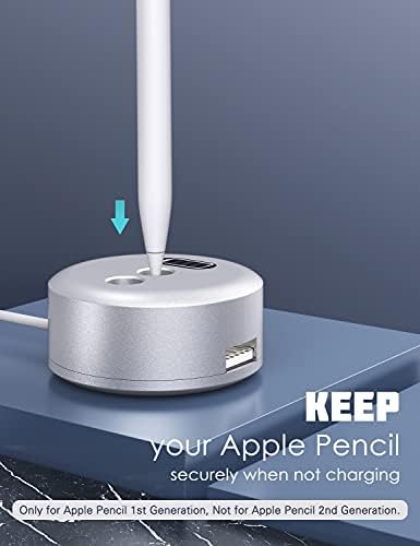 MoKo Charging Stand Compatible with Apple Pencil, Portable Desktop Fast Charging Station Charger Dock Pen Holder with Display Screen for Apple Pencil/Pen iPad Pro 12.9 10.5 9.7, iPad 10.2 2019-Silver