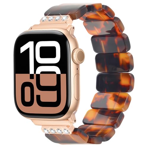 Image of V.R.HOPE Stretchy Resin Apple Watch Band for Series Ultra /10 /9 /8 /7 /SE 38mm 40mm 41mm 42mm Fashion Cute, Lightweight & Flexible, Rectangle Design with iWatch Series 6 /5 /4 /3 /2 /1(Fluorescent White-S)