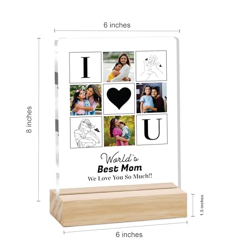Image of Giftplease Customized Photo Frame With Wooden Stand | Personalised Printed Photo & Text Frame | Gift For Mom | Birthday | Mother's Day | (Transparent, 6x8 Inches, Tabletop) m 07