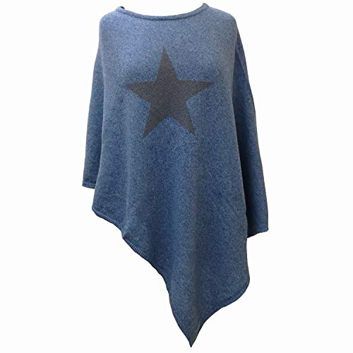 Gloop Damen Feinstrick Weich Poncho Stola in Unifarben, leicht asymmetrischer Schnitt, Ärmellos, Rundhals, mit Baumwolle und Cashmere, made in Italy