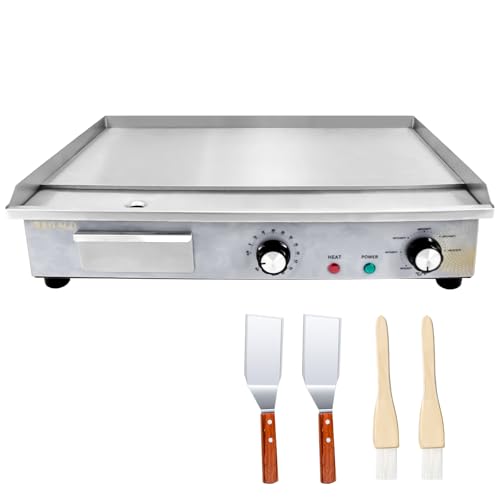 MOOTACO Elektrische Grillplatte mit Zeitschaltuhr, Profi Gastro Elektrogrill mit 54 cm Grillfläche, Kommerziell Elektro Grillplatte Tischgrill aus Edelstahl