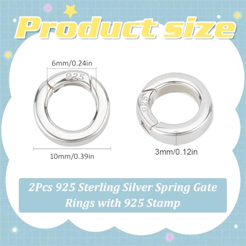 SUNNYCLUE 1 Box 925 Sterling Silver Necklace Ring Clip Spring Gate Rings Spring O Ring Clasps Bracelet Necklace Shortener Clasp Carabiner Snap O Rings for Jewellery Making Clasps DIY Craft Supplies - Image 2