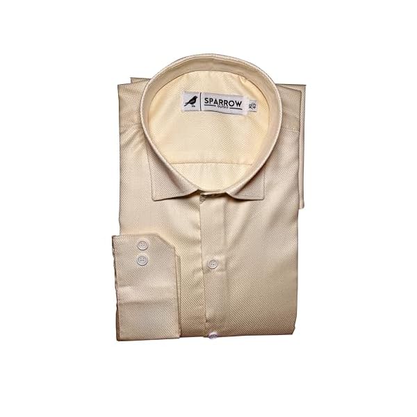 Sparrow Outfit Men’s Pure Cotton Regular Fit Shirt | Casual Wear Formal Shirts for Men and Boys | Spread Collar Long Sleeve Button Down Shirt for Office Parties Special Occasions (Light Yellow)