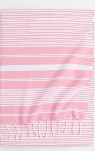 Turkish Cotton Peshtemal Towel, Pink and White Striped, Lightweight Beach Bath Towel, Traditional Hammam Style, Pink