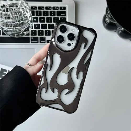 iPhone 17 16 15 14 13 12 11 Pro Max 用メッキ中空炎模様シリコン電話ケース耐衝撃放熱