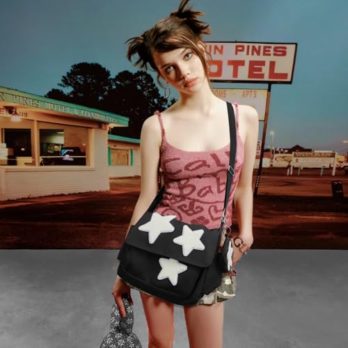 Image of Y2K Messenger Bag for Women, Lightweight Spacious Stars Tote Purse with Cute Coin Purse, Crossbody Shoulder Bag