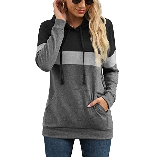 PrinStory Womens Sweatshirts Long Sleeve Casual Color Block Pullover Hoodies Fall Outfits 2023 Clothes