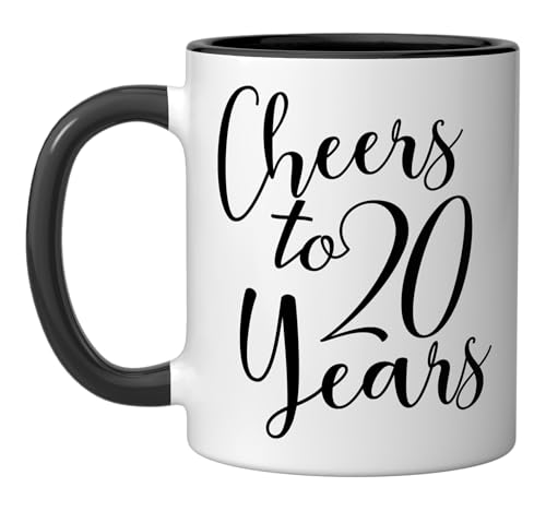 Cheers To 20 Years, For Women Men 20th Birthday Anniversary Ceramic Mug, Black/White