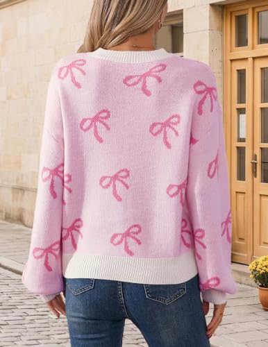 Image of Women's Fall Heart Cute Sweaters Oversized Cable Knit Winter Trendy Tops | Lantern Sleeve Pullover, Crew Neck, Graphic sweaters , Drop Shoulder, Warm Cozy Chunky Knit, 2026 Fashion Outfit