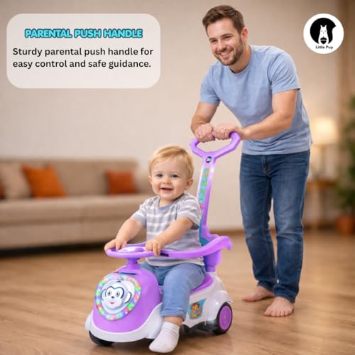 Image of Little Pup Musical Ride On Push Scooter for Kids with Lights & Sound, Parent Handle & Steering | Ride-On Toy for Babies (9 Months to 3 Years) | Indoor Outdoor Use