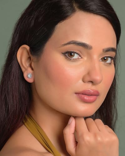 Image of CLARA 925 Sterling Silver Stud Earrings | Platinum Plated | Daily Wear |Gift for Women and Girls
