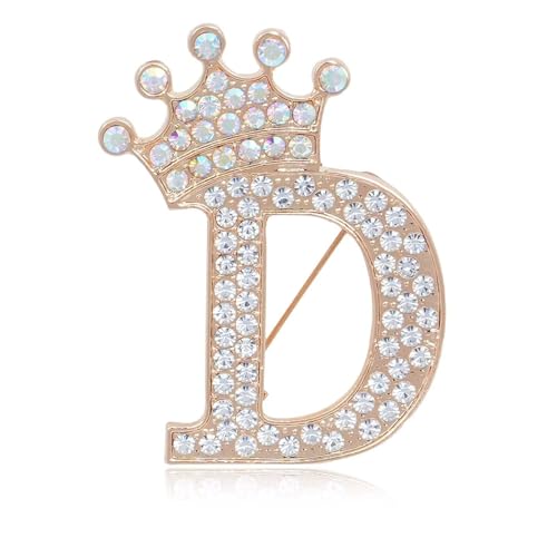Image of Initial Letter Brooch Pins with Crown for Women Girls Men Boys Personalized Name Brooches Crafts Colorful Rhinestone Brooch Pins Gold A-Z