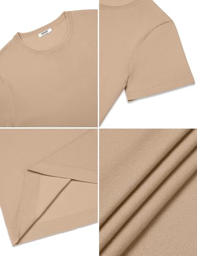 COOFANDY Men's T-Shirts Short Sleeve Knitted T Shirt Men Crew Neck Casual Tops Khaki M - Image 4