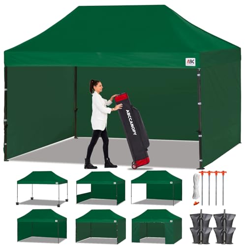 Image of ABCCANOPY Heavy Duty Easy Pop up Canopy Tent with Sidewalls 10x15, Forest Green