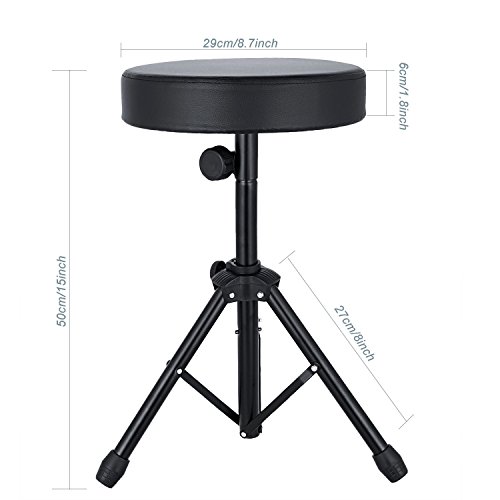 Anfan Universal Drum Throne Adjustable Padded Drum Stool with Anti-Slip Feet for Adults and Kids (Black)