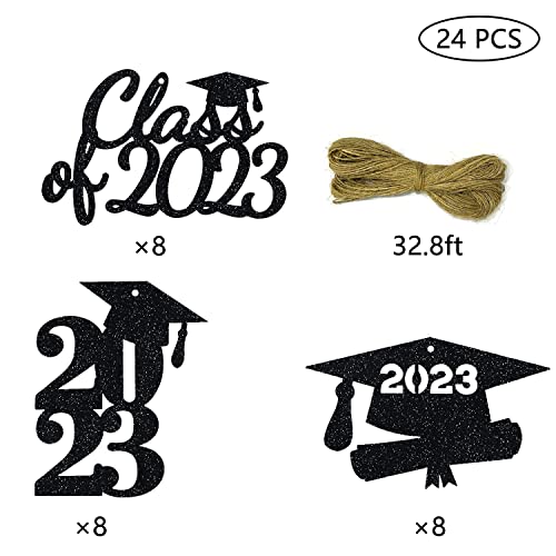Black Grad Tags Class Of Graduation Party Decorations Glitter Centerpiece Paper Label Table Ideas #TOP4