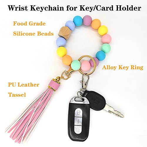 Redapric Keychain Beaded Bracelet For Women,Silicone Car Key Ring Wristlet With Soft Nylon Tassel，Beads Bangle Key Chain For Gift (Pink) #TOP4
