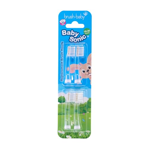 Brush-Baby - Replacement Heads for BabySonic Electric Toothbrush 18-36 Months - Soft Gentle Brush Heads for Baby Teeth & Gums - Toddler Toothbrush Head BPA-Free Toddler Oral Care - 4 Pack