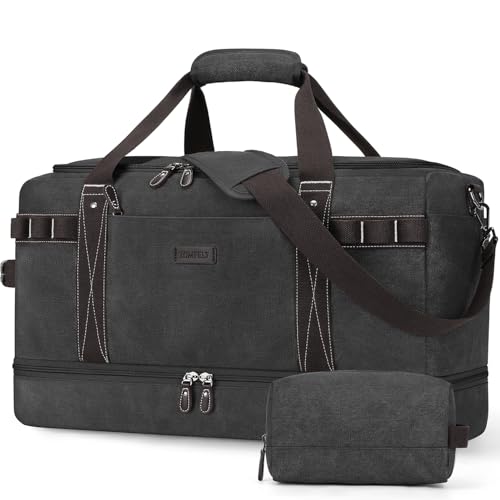 ZOMFELT Travel Duffle Bag for Men Women, Waterproof Canvas Overnight Duffel Bag with Removable Dividers & Shoe Compartment