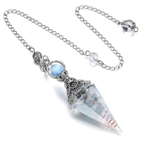 ZORVYN Pendule en Cristal de Résine Naturelle avec Pierre Précieuse Aquamarine pour Rituel de Sorcellerie, Divination, Reiki et Cadeaux Ésotériques (Hexagonal) (Aquamarine)