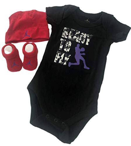 Nike Michael Jordan Infant Layette 3 Pcs Sets Bodysuit Cap and Booties (Black/RED)