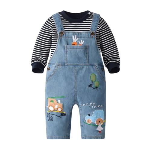 Image of Cute Baby Boy Clothes Suit Toddler Boys' Striped Long Sleeve T-Shirt+Denim Overalls Jumpsuit Pants Outfits Sets