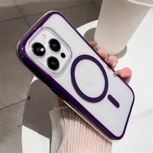 Charge Magnétique sans Fil Coque iPhone 14 Pro Max Rigide Transparente Violet Foncé