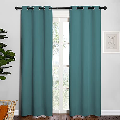 Image of NICETOWN Window Curtain Panels, Thermal Curtains Insulated Solid Grommet Blackout Draperies /Drapes for Loft Window (Sea Teal, One Pair, 34 by 84-inch)