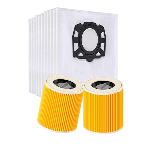 10 Staubsaugerbeutel + 2 Filter Ersatz für Kärcher WD3 WD2 WD1 MV2 MV3 SE 4002, Filterset KFI 357 Beutel (2.863-314.0) und KFI 3310 Filter (6.414-552.0)